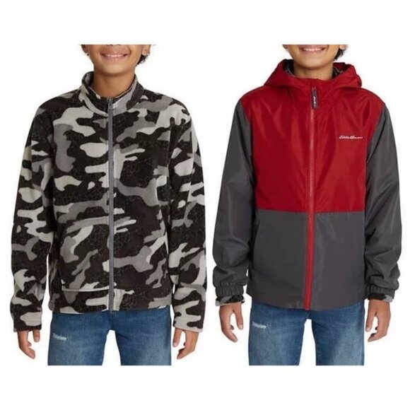 Eddie Bauer Boys 3-In-1 Jacket Size Small 7-8 Windbreaker Fleece Red Gray - Picture 1 of 13